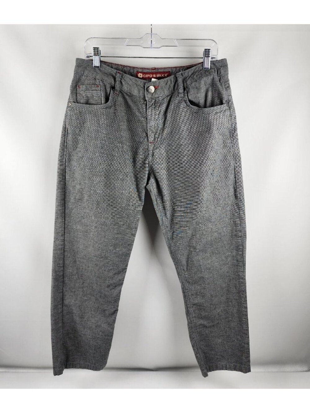 Cipo & Baxx Mens Pants 33x28 Gray Straight Leg Slim Fit Trousers
